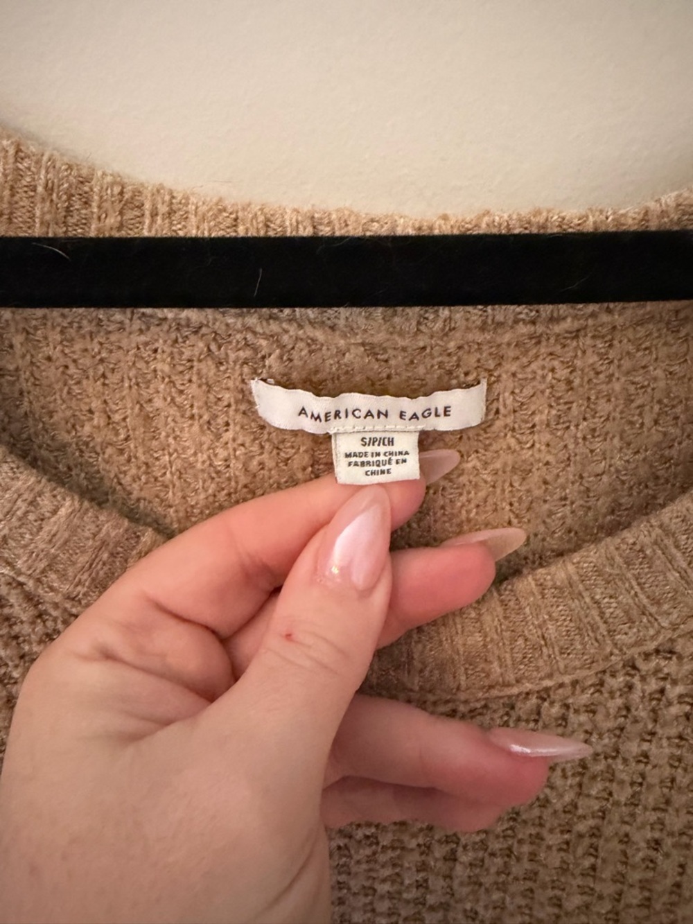 American Eagle Waffle Knit Sweater Tan Oversized Small Cozy - Picture 6 of 6